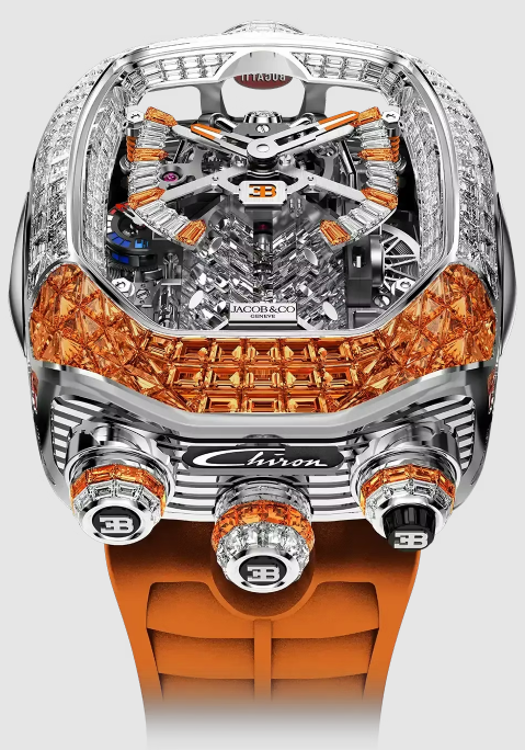 (image for) Jacob & Co bugatti chiron tourbillon baguette WHITE GOLD (DIAMONDS & ORANGE SAPPHIRES) Replica Watch BU800.30.AL.UA.A